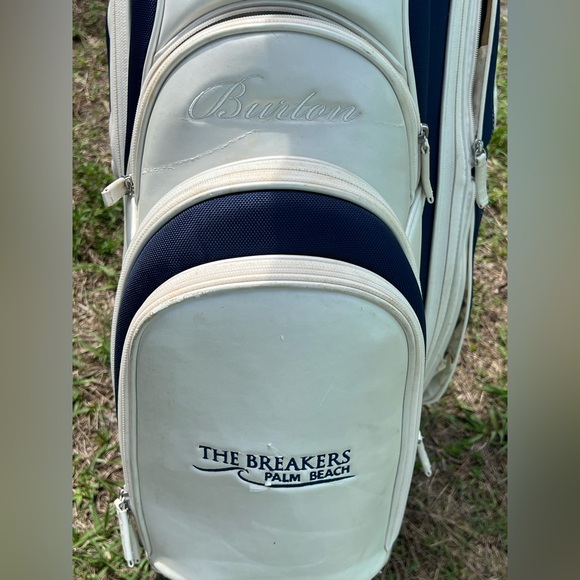 Leather Pearl White Burton Golf Bag Breakers Palm Beach Leather 10 Way, Nice - Picture 10 of 12